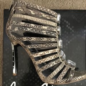 Sam Edelman Sepia Snake Print silver stiletto Heels embellished sz8.5 NIB